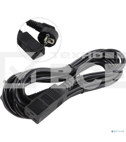 Кабель питания ExeGate Power PC19-3P (Евровилка Schuko->С19) VDE-250V-3*1.5-CU, черный, 16А, 3м