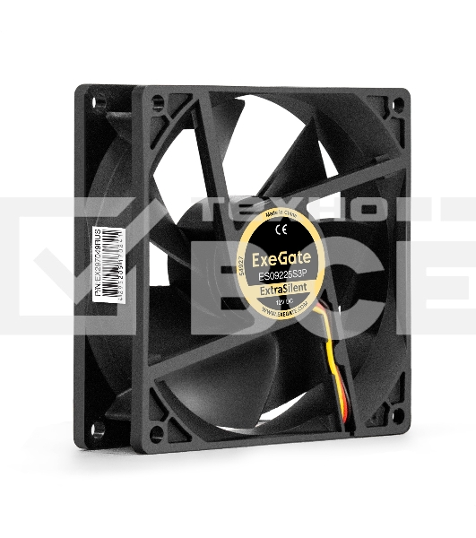 Вентилятор 12В DC ExeGate ExtraSilent ES09225S3P (92x92x25 мм, Sleeve bearing (подшипник скольжения), 3pin, 2000RPM, 25dBA)