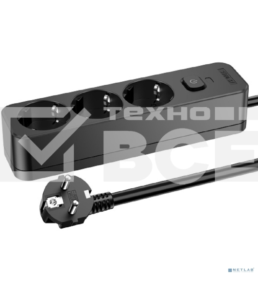 Сетевой удлинитель Perfeo 'REAL STRIP' 2,0 м, 3 розетки, 16А, 3500 Вт, черный.