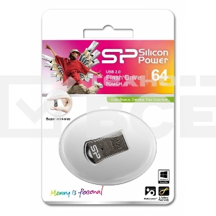 Флешка USB Silicon Power R/W 64Gb Touch T01 SP064GbUF2T01V1K USB 2.0 черный/серебристый