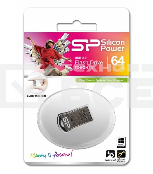 Флешка USB Silicon Power R/W 64Gb Touch T01 SP064GbUF2T01V1K USB 2.0 черный/серебристый