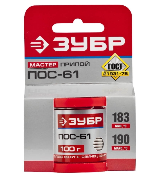 Припой Зубр 55450-100-20ПОС 61 проволока 100г 2мм