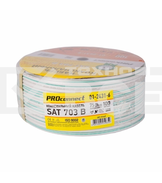 Кабель коаксиальный PROconnect SAT 703 B, Cu/Al/Cu, 64%, 75 Ом, бухта 100 м, белый