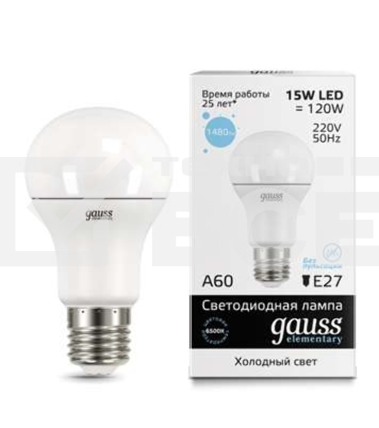 Лампа светодиодная LED Elementary A60 15Вт E27 6500К Gauss 23235
