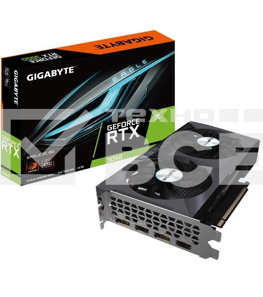 Видеокарта Gigabyte GV-N3050EAGLE OC-8GD PCI-E 4.0 128bit GDDR6 1792/14000 HDMIx2 DPx2 HDCP Ret