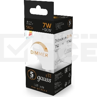 Лампа светодиодная Led Globe-dim E14 7Вт 3000К диммируемая Gauss 105101107-D