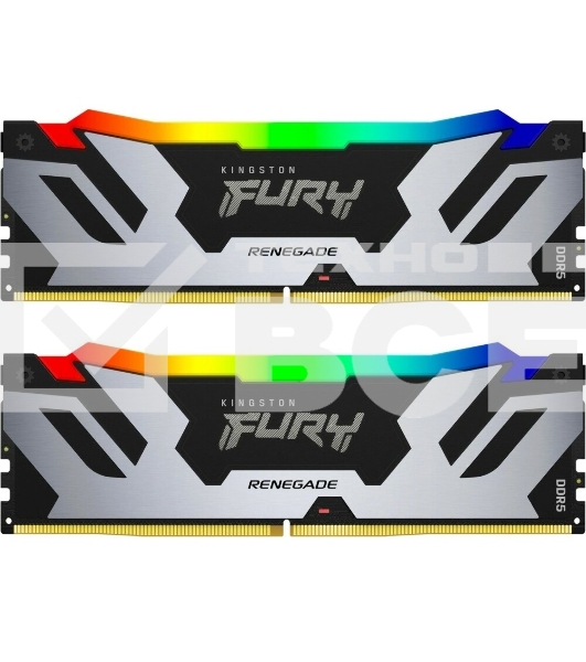 Оперативная память Kingston Fury Renegade, DDR5, 64GB (2x32 GB), 6400 MHz, CL32, DIMM, радиатор, RGB, серебристый/чёрный