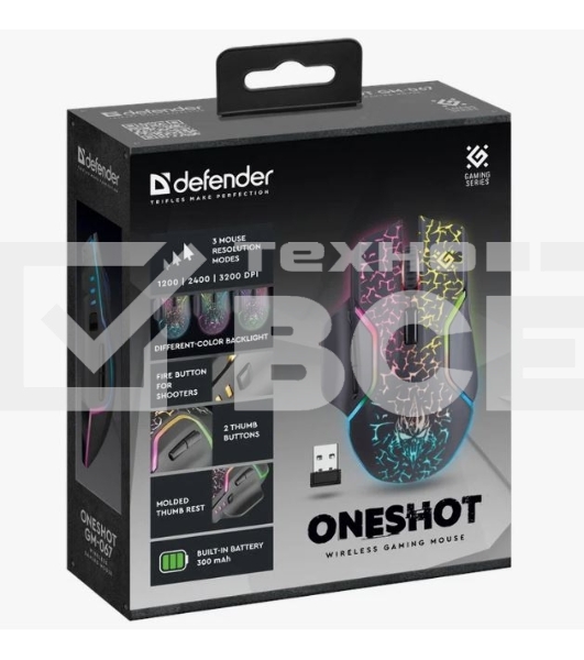 Мышь беспроводная Defender Oneshot GM-067 черный, 3200 dpi, радиоканал, USB, кнопки - 7