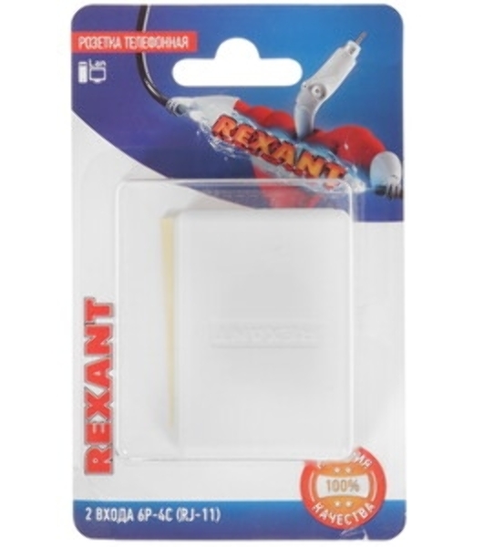 Рoзетка телефонная внешняя Rexant, 2 порта RJ-14(6P-4C), категория 3, (50 шт/уп)
