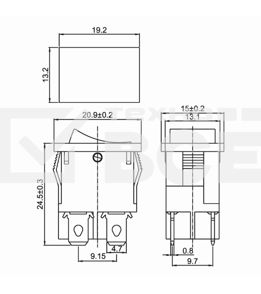 Выключатель клавишный 250V 6А (4с) ON-OFF красный с подсветкой Mini (RWB-207, SC-768) Rexant (в упак. 1шт.)