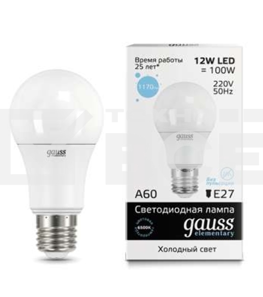 Лампа светодиодная LED Elementary A60 12Вт E27 6500К Gauss 23232
