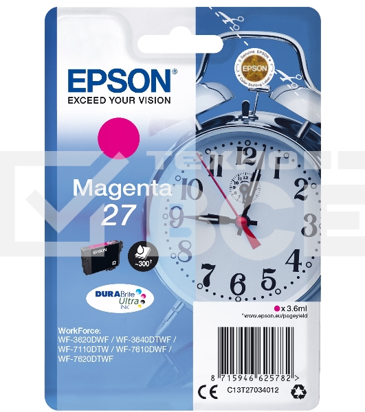 Картридж струйный Epson T2703 (C13T27034022/C13T27034020) пурпурный, 300 стр., для WF7110/7610/7620