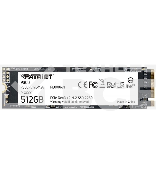 Накопитель SSD Patriot P300, 512GB, PCIe 3.0 x4, M.2 2280, NVMe, R/W 1700/1200
