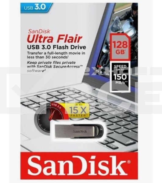 Флеш диск Sandisk 128Gb Cruzer Ultra Flair SDCZ73-128G-G46 USB3.0 серебристый/черный