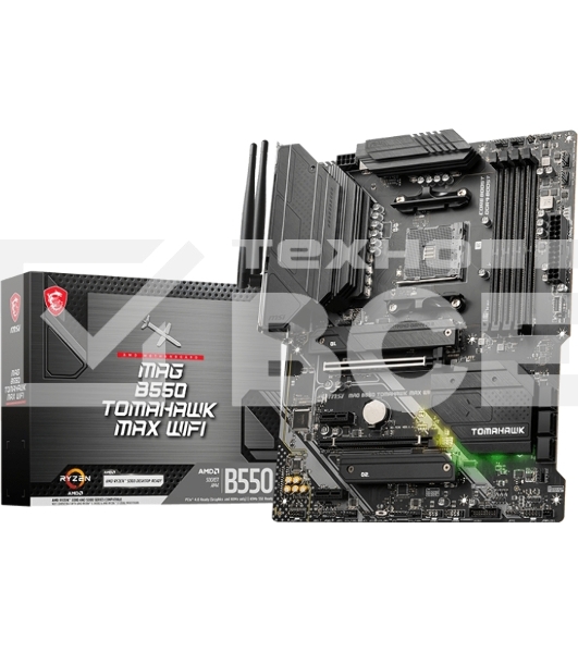 Материнская плата MSI MAG B550 TOMAHAWK MAX WIFI, AM4, AMD B550, 4xDDR4, 6xSATA, 2xM.2, 1xPCI-E 4.0 x16, 1xPCI-E 3.0 x4, 2xPCI-E x1, 1xHDMI, 1xDP, 1x 2.5Gb LAN, 2xUSB-A 2.0, 2xUSB-A 3.2 Gen 1, 1xUSB-A 3.2 Gen 2, 1xUSB-C 3.2 Gen 2, 5x3.5 мм, 7.1, ATX