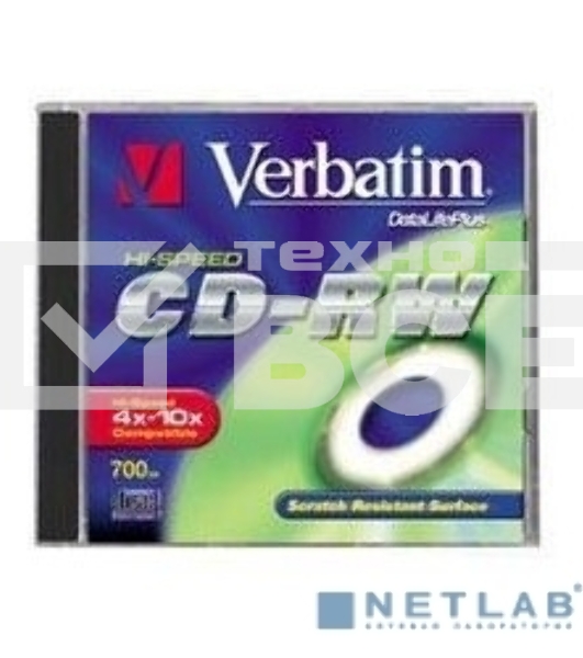 Диск CD-RW Verbatim 700Mb 10x Cake Box (10шт) (43480)