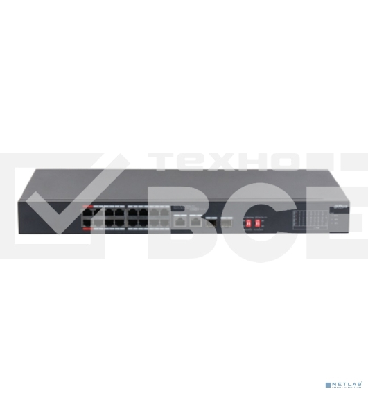 Неуправляемый 16-портовый коммутатор DAHUA DH-S3218-16ET-135 с РоЕ, 16xRJ45 100Mb, 2хКомбо SFP/RJ45 1Gb uplink, суммарно до 135Вт, коммутация 7.2 Гбит/с, MAC-таблица 8К