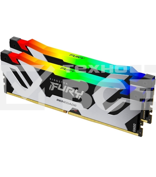Оперативная память Kingston Fury Renegade, DDR5, 64GB (2x32 GB), 6400 MHz, CL32, DIMM, радиатор, RGB, серебристый/чёрный