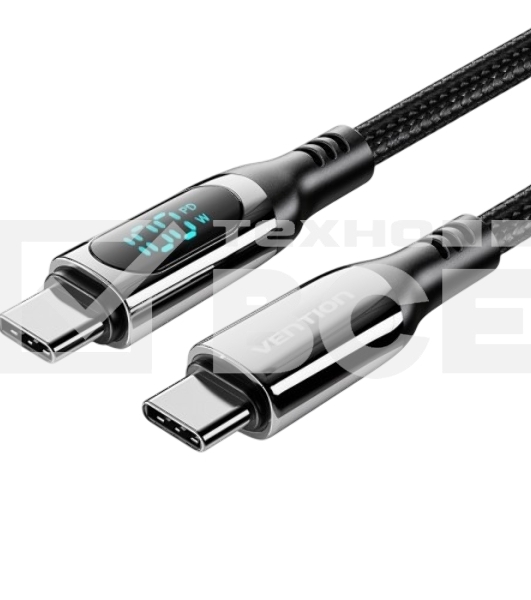 Кабель Vention USB 2.0 CM/CM с LED дисплеем - 1.2м. черный 5А PD100W, шт.