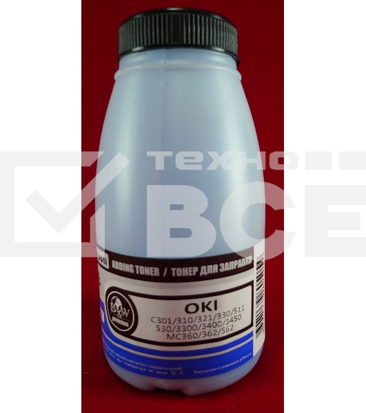 Тонер OKI C301/C321/C310/C330/C331/C510/C511/C530/C531/C3300/C3400/C3450/C3520/C3530/C3600/C5600/C5700/MC350/MC351/MC352/MC360/MC361/MC362/MC561/MC562 Cyan (фл., 50г) B&W Premium (Tomoegawa) - фас.России