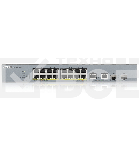 Коммутатор Zyxel GS1350-18HP, 16xGE PoE+, 2xCombo (SFP/RJ-45), бюджет PoE 250 Вт, дальность передачи питания до 250 м, автоперезагрузка PoE-портов, повышенная защита от перенапряжений и электростатических разряд