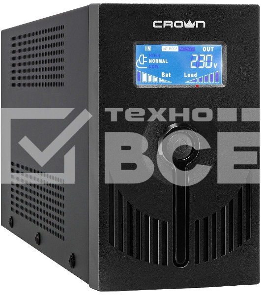 Источник бесперебойного питания CROWN Line Intractive CMU-SP650EURO USB 650VA\390W, корпус металл, 1x12V/7AH, розетки 2*EURO+3*IEC, трансформатор AVR 140-290V, съёмный кабель 1.2 м, порт RJ11/45, порт USB, защита: от перегрузки, от КЗ, от скачков напражен