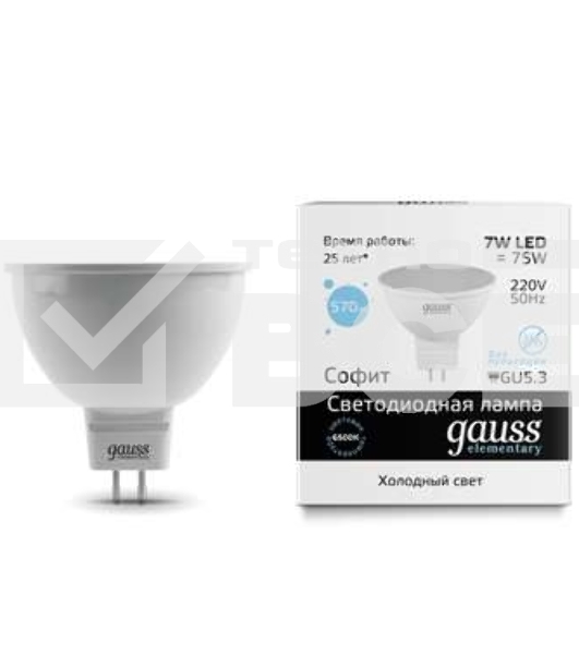 Лампа светодиодная LED 7Вт GU5.3 220В 6500К Elementary MR16 13537 Gauss