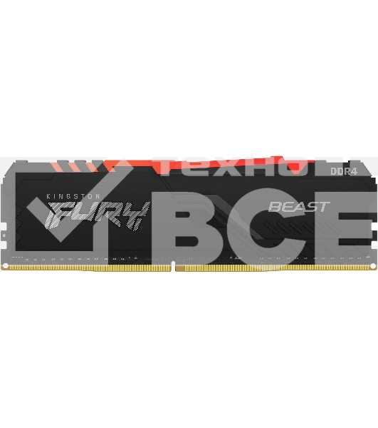 Оперативная память Kingston Fury Beast, DDR4, 16GB (1x16GB), 3200MHz, CL16, с радиатором, RGB, черный