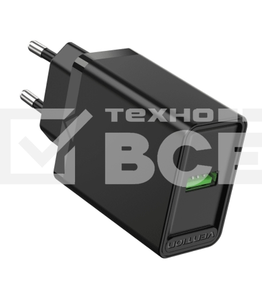 Сетевое зарядное устройство Vention на 1 порт USB A QC 3.0 2.4A Черный