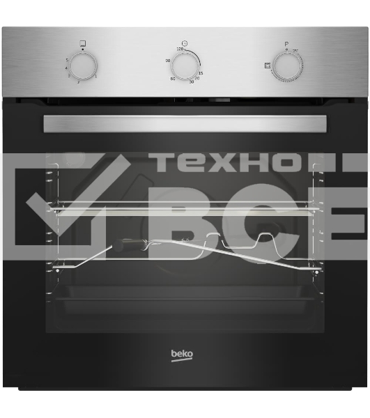 Газовый духовой шкаф Beko BBIGT21100X с откидным электрическим грилем; автоматический электроподжиг; поворотные переключатели; металлические направляющие; объем - 72л; 3 стекла дверцы; 1 решетка; 1 противень; вертел. Цвет: Нержавеющая сталь; Материал пане