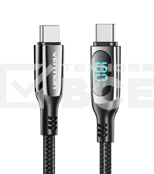 Кабель Vention USB 2.0 CM/CM с LED дисплеем - 1.2м. черный 5А PD100W, шт.