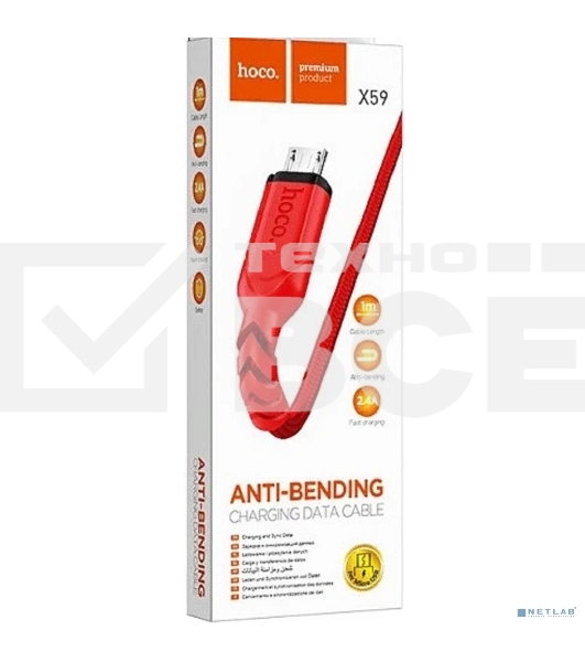 Кабель USB Micro/HOCO HC-44906 X59/1m/2.4A/Нейлон/Red