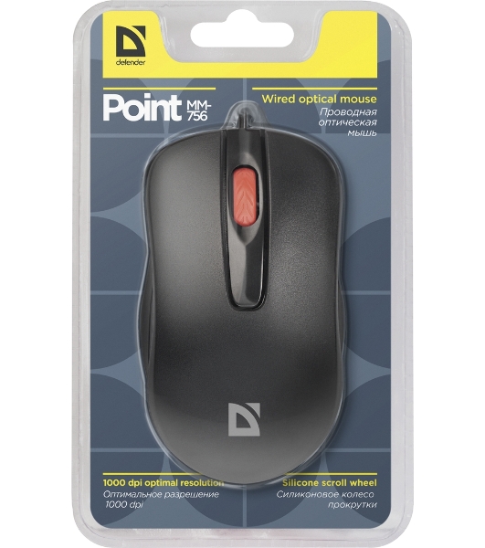 Мышь проводная Defender Point MM-756 черный, 1000 dpi, USB, кнопки - 3