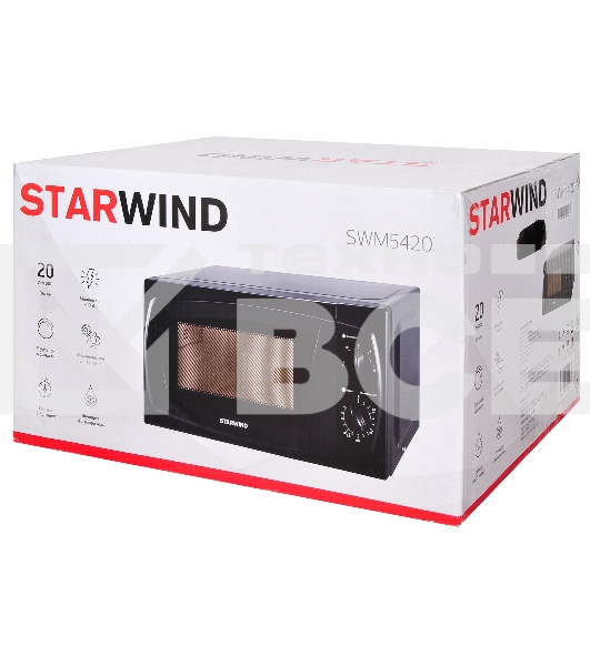 Микроволновая печь Starwind SWM5420 черный, 20 л, 700 Вт, переключатели - поворотный механизм