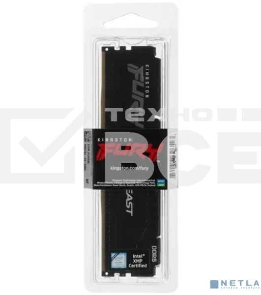 Оперативная память Kingston Fury Beast, DDR5, 32GB (1x32GB), 5200MHz, CL40, радиатор, чёрный