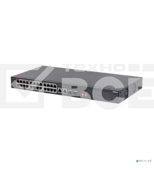 Неуправляемый 24-портовый коммутатор DAHUA DH-S3226-24ET-240 с РоЕ, 24xRJ45 100Mb PoE, 2хКомбо SFP/RJ45 1Gb uplink, суммарно 240Вт, коммутация 8.8 Гбит/с, MAC-таблица 8К
