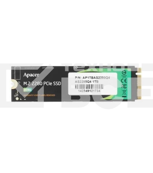 Накопитель SSD Apacer AS2280Q4U, 1Tb, M.2 2280, PCIe 4.0 x4, NVMe, R/W 7300/6000, с радиатором
