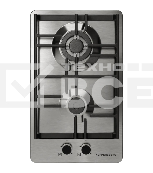 Варочная поверхность Kuppersberg FS 39 X, газ, High-Tech, 32 см, автоматический электроподжиг, газ-контроль, форсунки под сжиженый газ, SABAF конфорки, чугунные решетки, цвет серебристый