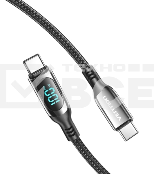 Кабель Vention USB 2.0 CM/CM с LED дисплеем - 1.2м. черный 5А PD100W, шт.