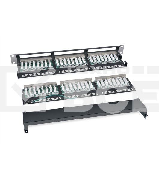 Комм. патч-панель Cabeus, 19', 1HU, портов: 48 х RJ45, кат. 5е, экр., черный, (PLHD-48-Cat.5e-SH-Dual IDC-1U)