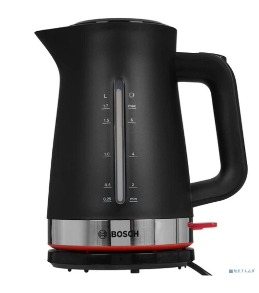 Электрочайник Bosch TWK4M223 черный, 1.7 л, 2400 Вт, скрытый нагревательный элемент