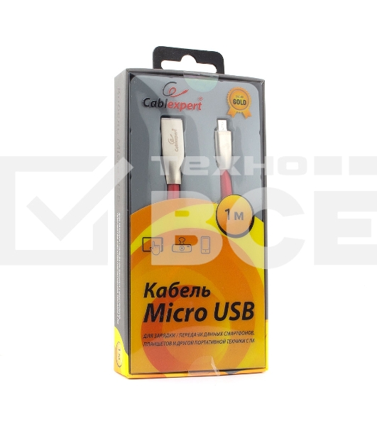 Кабель USB 2.0 Cablexpert CC-G-mUSB01R-1M, AM/microB, серия Gold, длина 1м, красный, блистер
