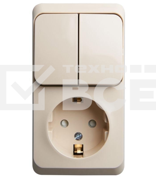 БЛОК Schneider-electric BPA16-202K ЭТЮД О/У: РОЗЕТКА с зазем. со шт. + ВЫКЛЮЧАТЕЛЬ 2-клавиш., КРЕМОВЫЙ, Россия
