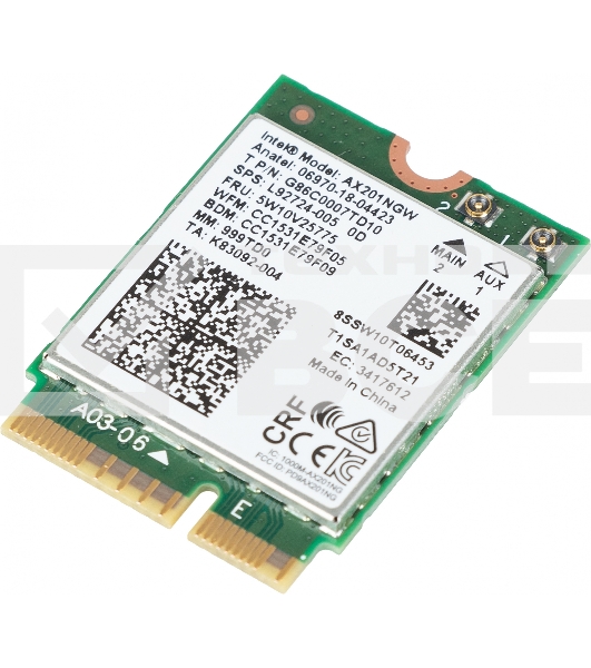 Плата сетевого контроллера Intel® Wi-Fi 6 AX201, 2230, 2x2 AX+BT, No vPro®,999TD0