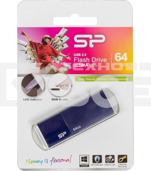 Флешка USB 64Gb, Silicon Power Ultima U05, USB 2.0, синий