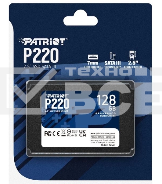 Накопитель SSD Patriot P220, 128GB, SATA III, 2.5