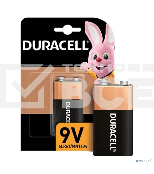 Батарейка Duracell 6LR61-1BL/6LF22 9V (1 шт. в уп-ке) алкалиновые, крона MN1604