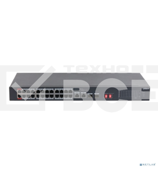 Неуправляемый 24-портовый коммутатор DAHUA DH-S3226-24ET-240 с РоЕ, 24xRJ45 100Mb PoE, 2хКомбо SFP/RJ45 1Gb uplink, суммарно 240Вт, коммутация 8.8 Гбит/с, MAC-таблица 8К