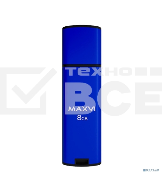 Флешка USB R/W Maxvi MP2 8Gb USB 2.0 blue, монолит с колпачком, ABS пластик + металл