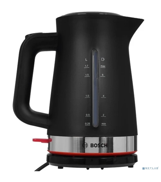 Электрочайник Bosch TWK4M223 черный, 1.7 л, 2400 Вт, скрытый нагревательный элемент